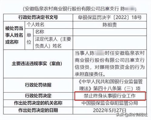 信贷业务触红线，临泉农商行遭重罚，信贷员终身禁业警示行业