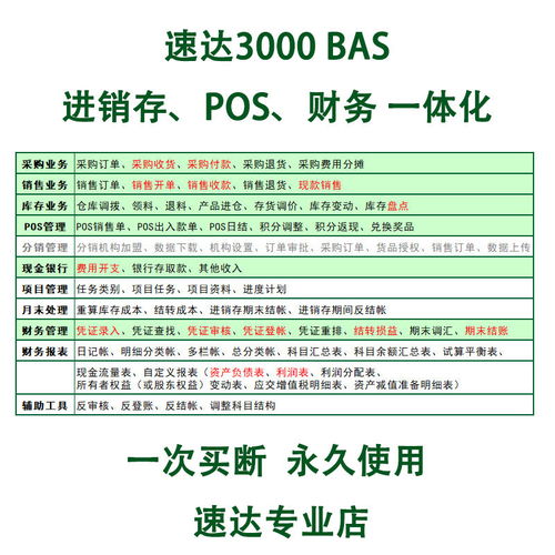 速达3000BAS基础版 小微企业财务与代理记账的高效工具